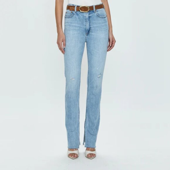 Pistola Colleen Tower High Rise Modern Slim Raw Split Hem Denim Jeans - Picture 5 of 10